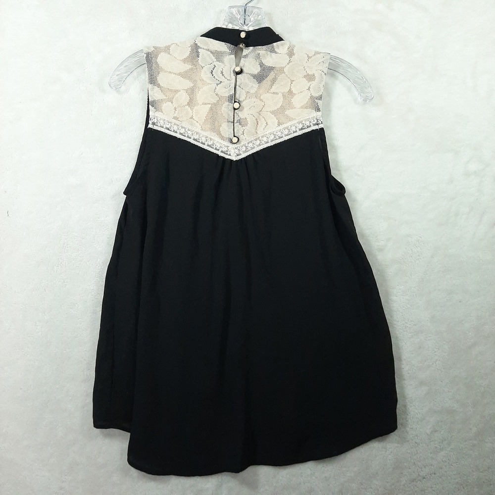 Monteau Black Cream White Lace Whimsygoth Victorian Sleeveless Button Women M - Picture 5 of 7